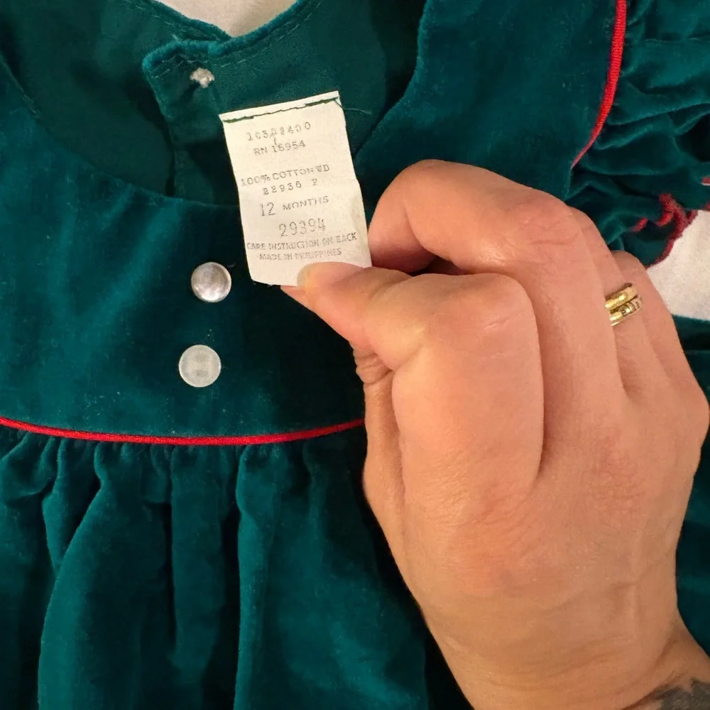 Teal Baby Dress with Cherry Embroidery